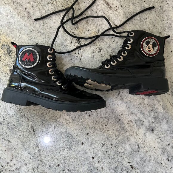 Zara | Disney Mickey Mouse Patent Leather‎ Combat Boots | SZ 34 (US Size 2) - Picture 12 of 13